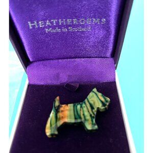 Heather Gems Scottish Terrier Dog Brooch Marbled Green & Brown Handmade Pin Jewe